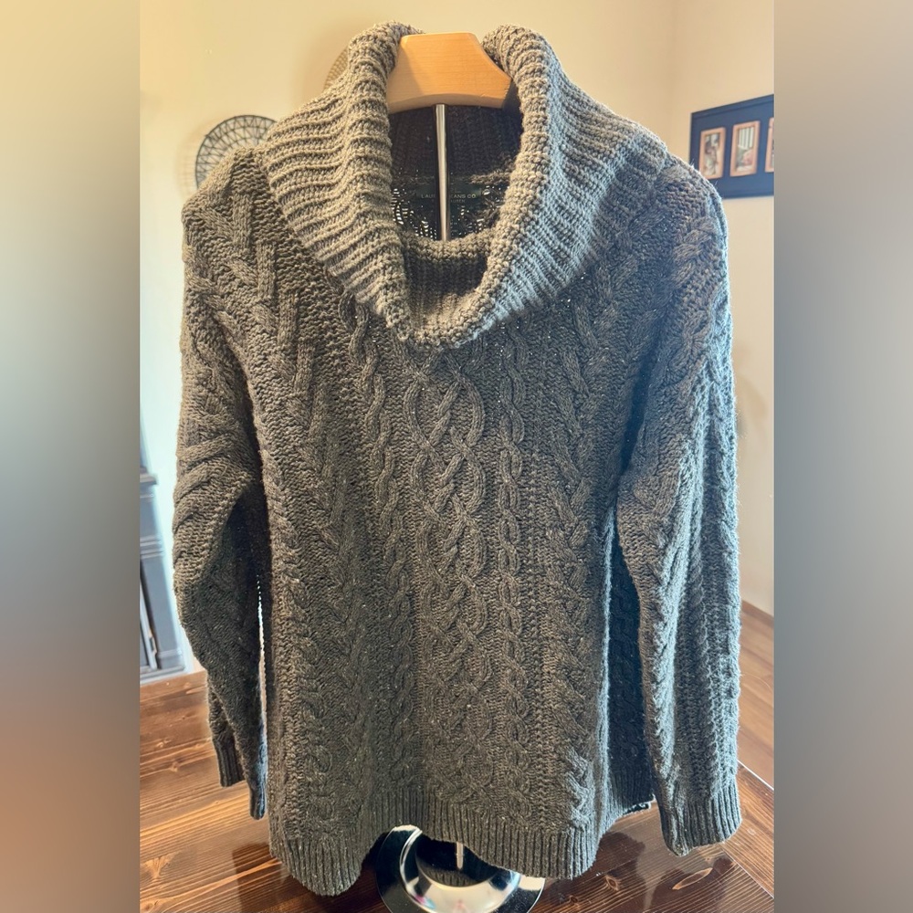 Lauren Ralph Lauren‎ Women’s Gray Cable Knit Cowl Neck Sweater Size M